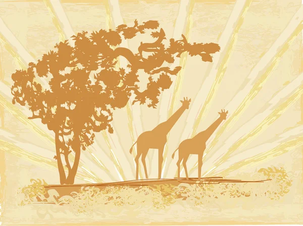 Fond grunge avec silhouette girafe sur fa africaine abstraite — Image vectorielle