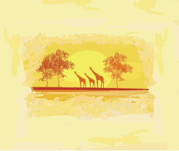 Grunge achtergrond met giraffe silhouet op abstracte Afrikaanse fa — Stockvector