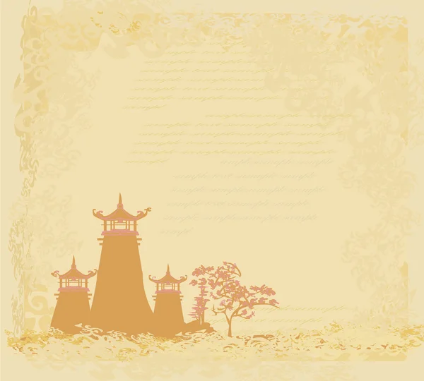 Old paper with Chinese temple on abstract Asian Landscape — Stock Vector