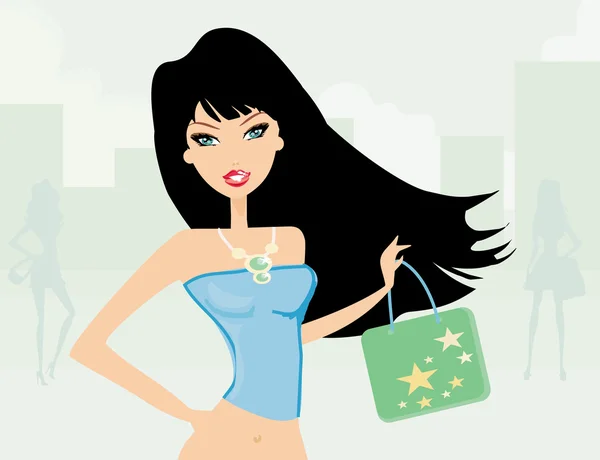 Móda dívka na nákupy — Stockový vektor