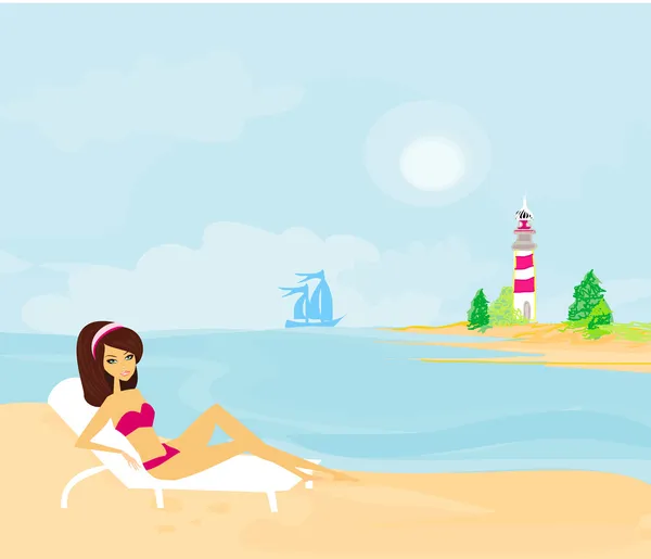 Summer beach girl in bikini — Stock Vector