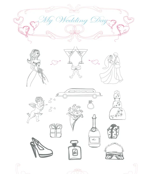 Весілля doodle набір — стоковий вектор