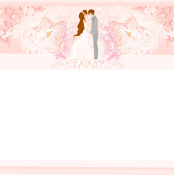 Couple de mariage sur fond floral carte — Image vectorielle