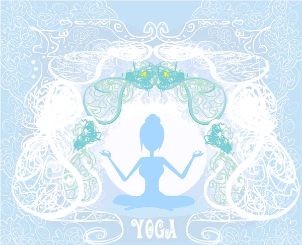 Silhouette d'une fille en posture de yoga — Image vectorielle