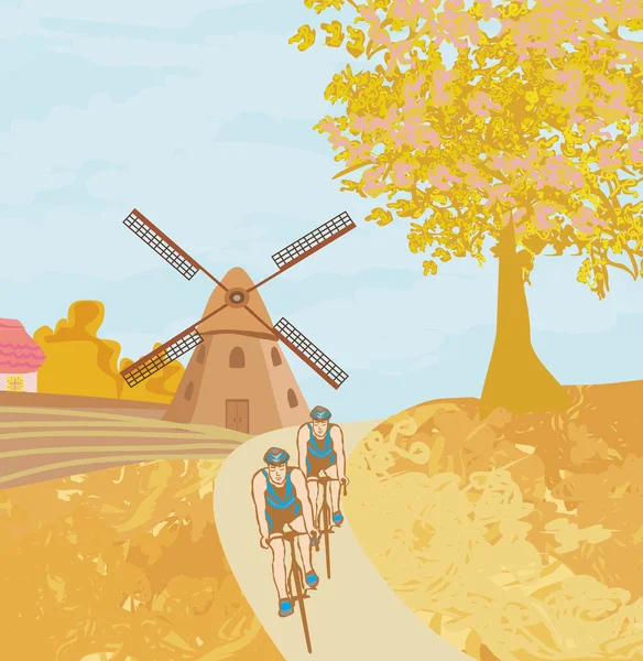 Entrenamiento en bicicleta en otoño — Vector de stock