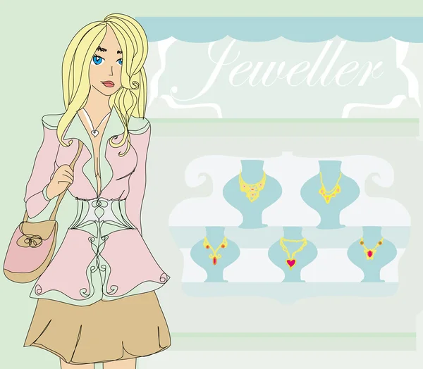 Meisje en jewellerys — Stockvector