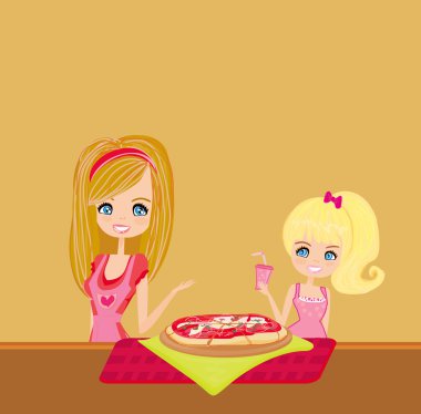 Pizza için hizmet veren ev kadını mutlu onun kızı 