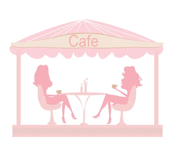 Nettes hübsches Mädchen in der Kaffeepause - Silhouette Vector Girls — Stockvektor