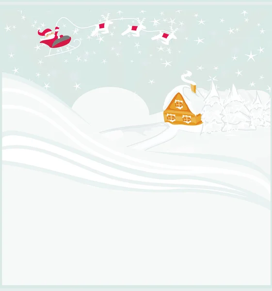 Abstrakte Weihnachtskarte mit Weihnachtsmann und Rentieren — Stockvektor