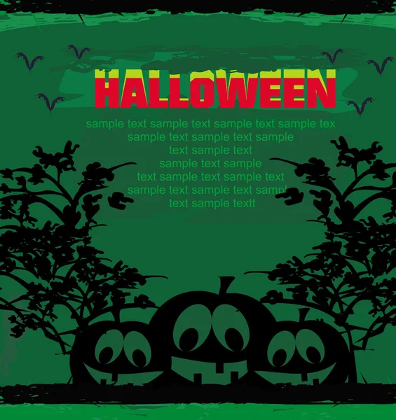 Nefunkční halloween dýně na grunge zelené pozadí vektorové illus — Stockový vektor
