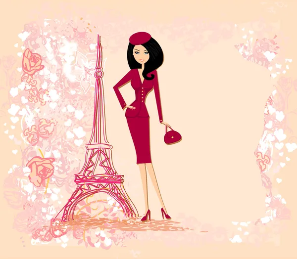 Krásné ženy Nakupování v Paříži - vektorová karta — Stockový vektor
