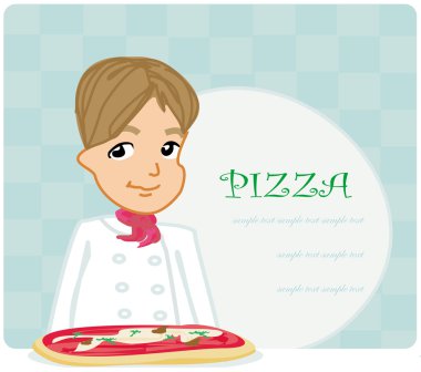 Şef aşçı ile pizza menü kartı