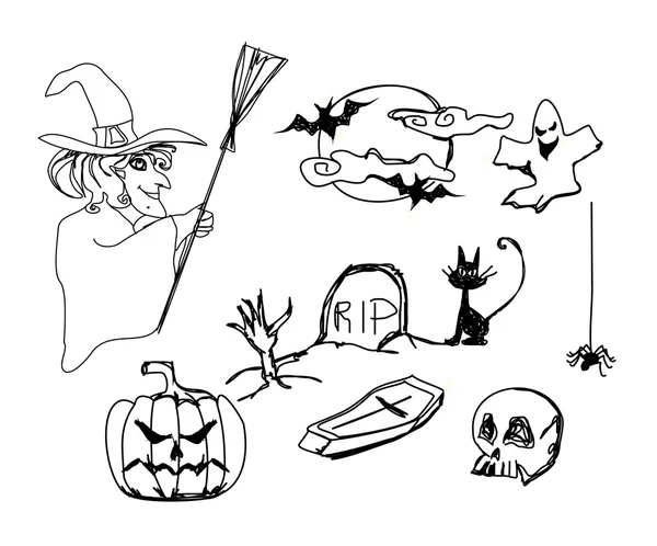 Set with halloween doodles — Stock Vector