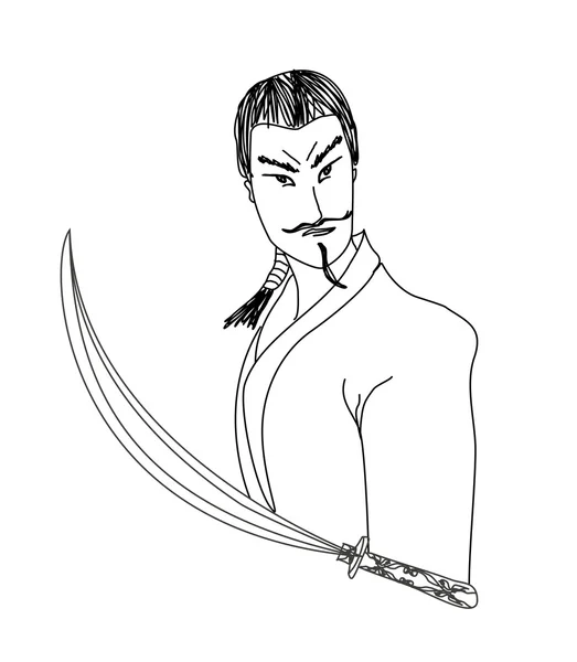 Самурай с мечом - каракули иллюстрации — стоковый вектор