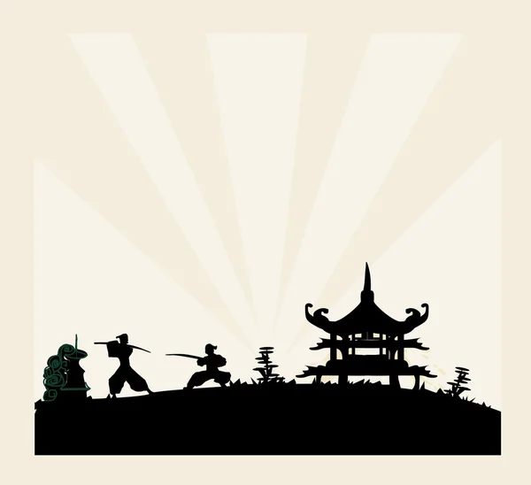 Vecchia carta con silhouette Samurai — Vettoriale Stock