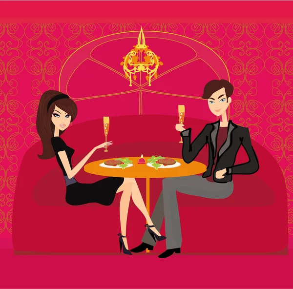 Young couple flirt and drink champagne — Stock Vector