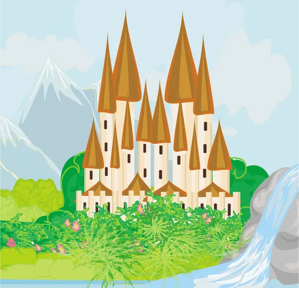 Panorama con castillo medieval. — Vector de stock