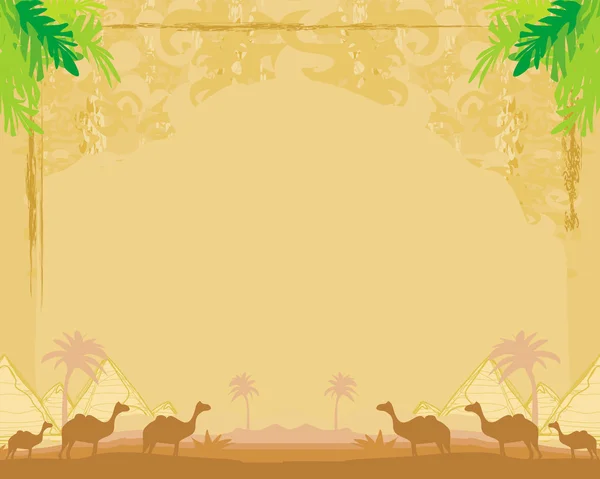 Camel caravan in wild africa - abstract grunge frame — Stock Vector