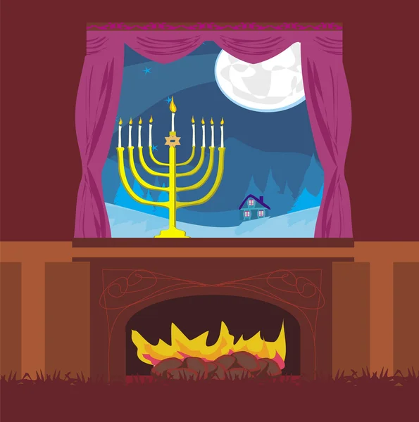 Candelero en la ventana - hanukkah — Vector de stock