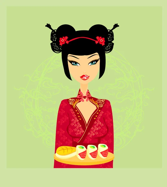Piękna kobieta jest karta sushi — Wektor stockowy
