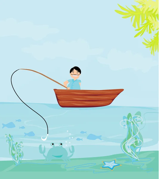 Fisherman catching the fish — Stock Vector