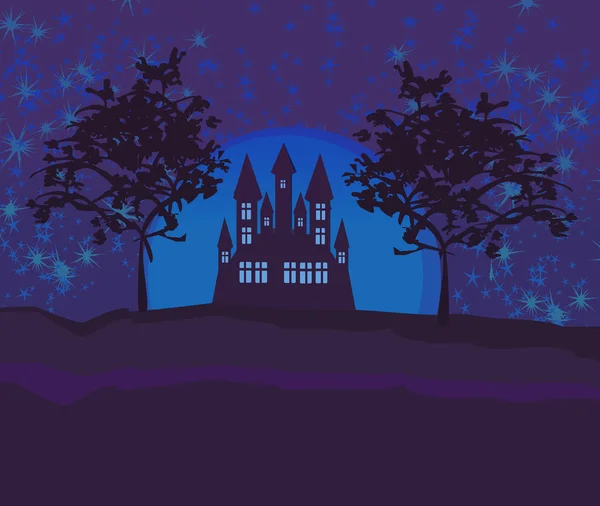 Gruñón fondo de Halloween con casa embrujada — Vector de stock