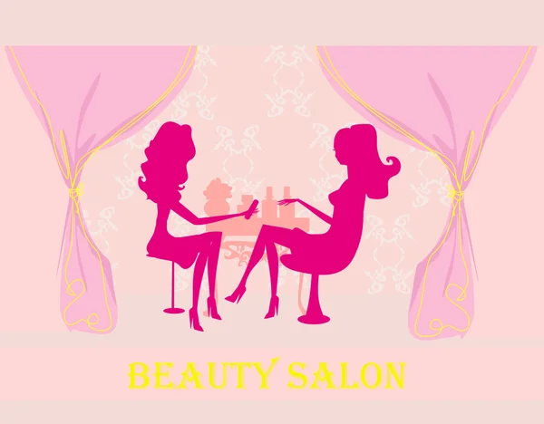 Giovane signora silhouette facendo manicure nel salone di bellezza — Vettoriale Stock