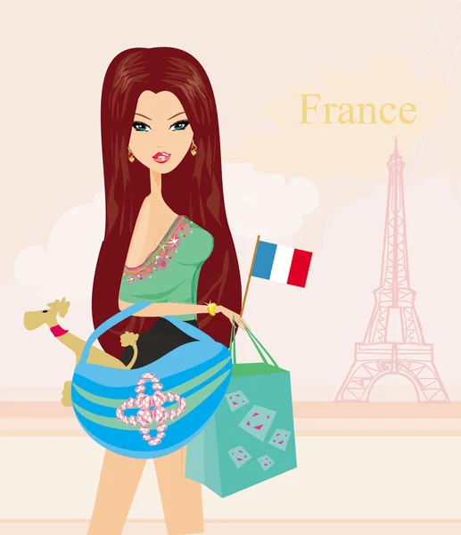 Hermosa chica de viaje en París — Vector de stock