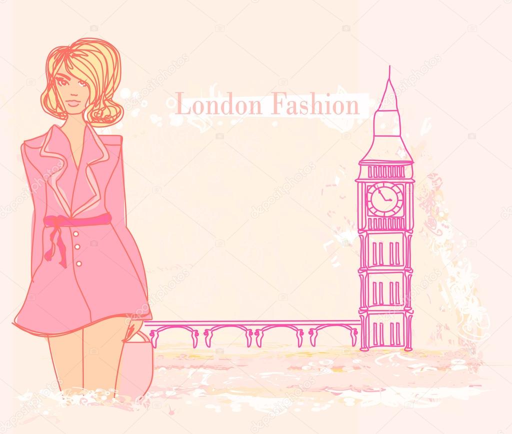 Beautiful woman and Big Ben in London card