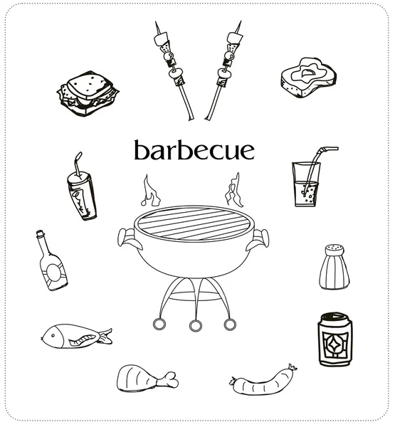 Barbecue icon doodle set — Stock Vector