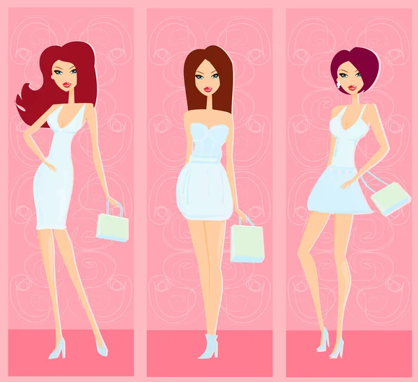 Moda compras niñas conjunto — Vector de stock