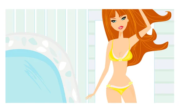 Imagen vectorial de chica en bikini en la piscina — Vector de stock