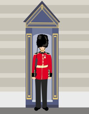 royal British guardsman holding a rifle and standing near a guar clipart
