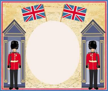 abstract background with flag england and Beefeater soldier  clipart