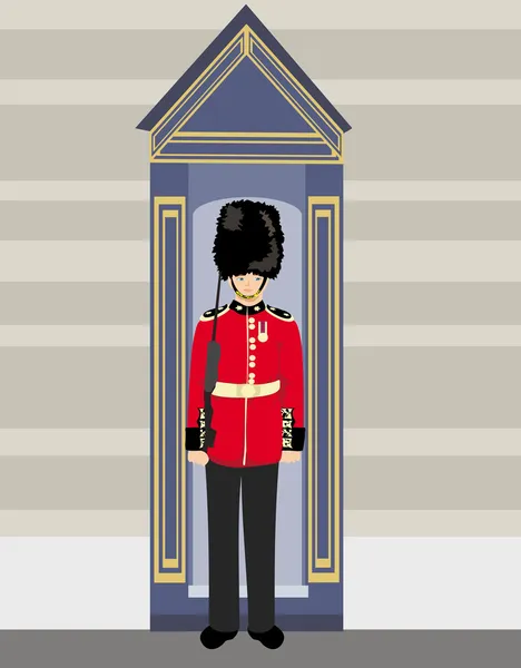 Royal British guardsman holding a rifle and standing near a guar — Stock Vector