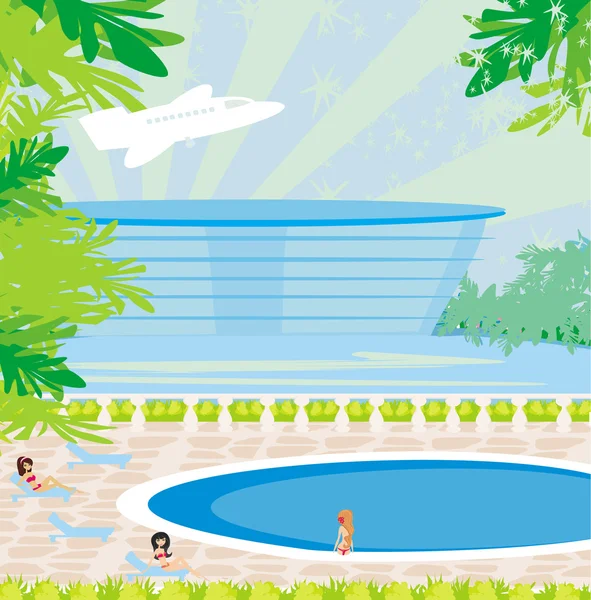 Rahatlatıcı tropikal yüzme havuzu.