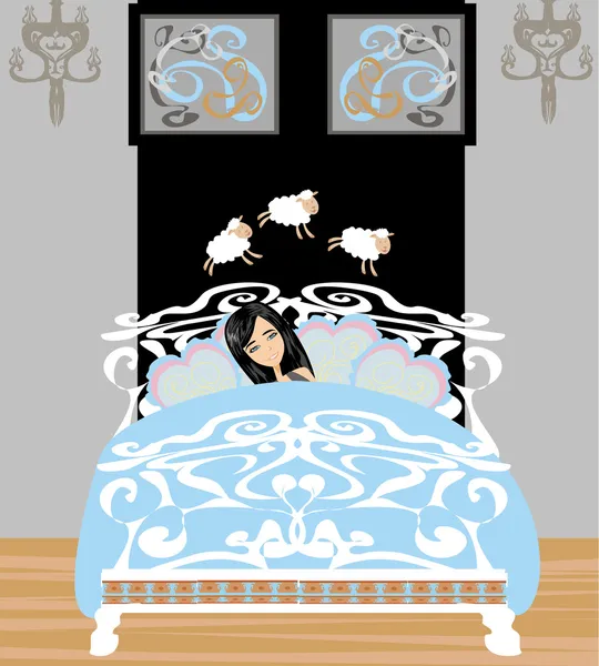 数羊睡着的女孩 — 图库矢量图片