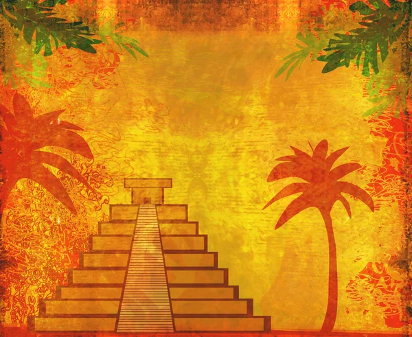 Mayan Pyramid, Chichen-Itza, Mexico - grunge abstract background — Stock Photo, Image