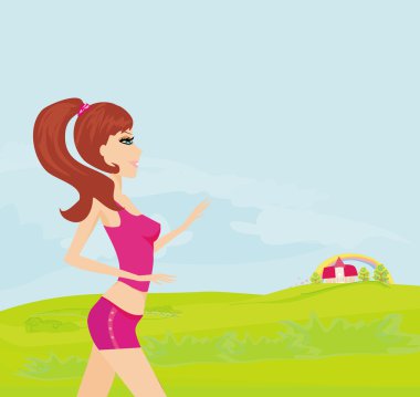 kız yaz aylarında kırsal manzara koşu.