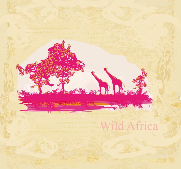 Grunge sfondo con silhouette giraffa su astratto fa africano — Vettoriale Stock