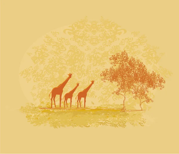 Grunge achtergrond met giraffe silhouet op abstracte Afrikaanse fa — Stockvector