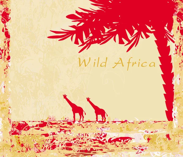 Grunge sfondo con silhouette giraffa su astratto fa africano — Vettoriale Stock