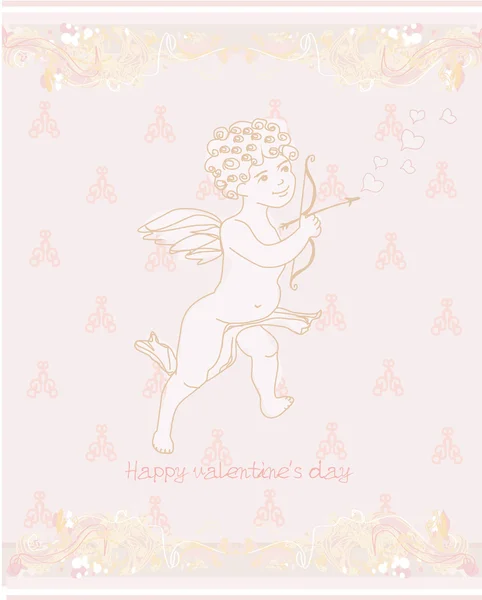 キューピッドと幸せのバレンタイン カード — ストックベクタ