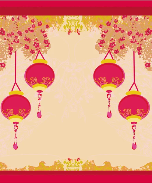 Nouvel An chinois avec lanternes carte, vecteur — Image vectorielle