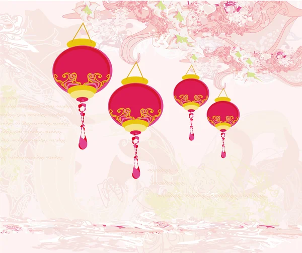 Китайский Новый год с карточкой фонаря, вектором — стоковый вектор