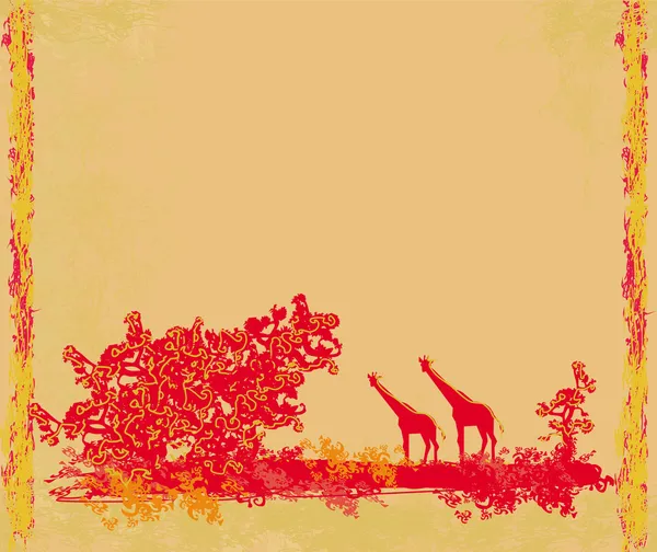 Fond grunge avec silhouette girafe sur fa africaine abstraite — Image vectorielle