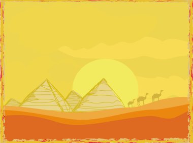 eski bir kağıt giza ve Develer siluet piramitleri 