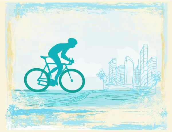 Adam siluet soyut grunge poster şablonu vektör üzerinde Bisiklete binme. — Stok Vektör