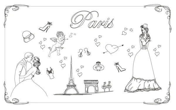 Париж каракулі набір іконок — стоковий вектор