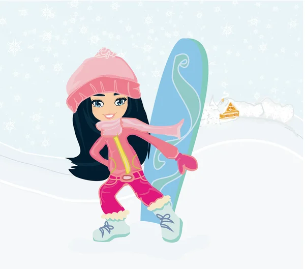 Menina com o snowboard — Vetor de Stock